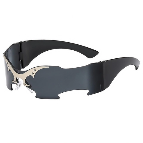 Lunettes De Soleil Sans Monture Y2K Punk Une Pièce Oversize Protection UV400 Décor Flamme Métal Cyberpunk Fête
