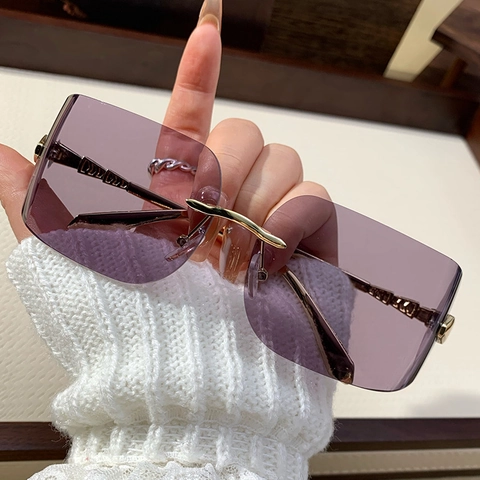 Fashion Rimless Square Sunglasses For Women Oversized Frameless Metal Temple UV400 Protection Gradient Lens Chic Travel
