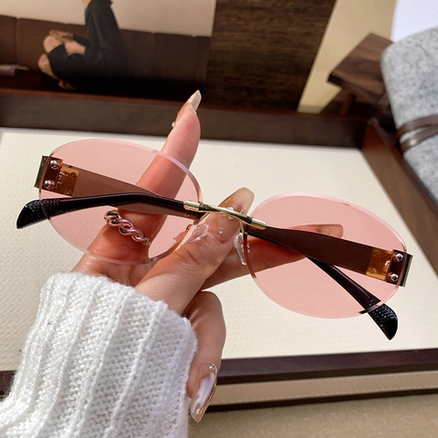 Rimless Oval Sunglasses Metal Frame Retro Gradient Lens UV400 Eyewear For Outdoor Travel Fashion Chic Lightweight