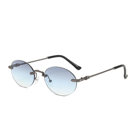 Rimless Round Sunglasses Vintage Gothic Metal Engraved Temple UV400 Gradient Lens Punk Eyewear For Women Men