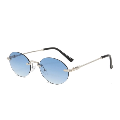 Rimless Round Sunglasses Vintage Gothic Metal Engraved Temple UV400 Gradient Lens Punk Eyewear For Women Men