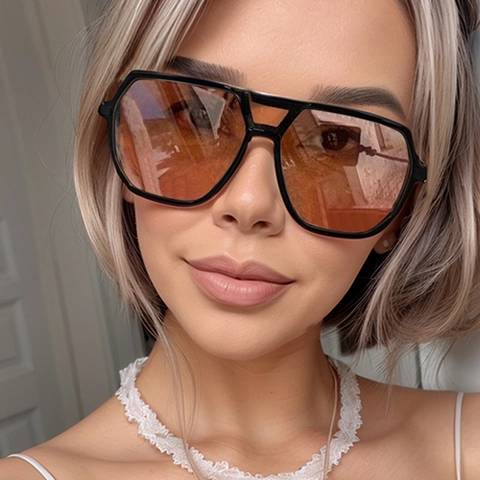 Lunettes De Soleil Aviateur Surdimensionnées Rétro Double Pont Monture PC Métal UV400 Mode Extérieur Unisexe