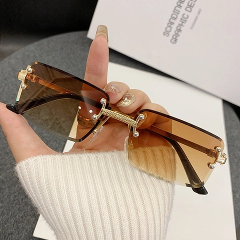 Gafas De Sol Rectangulares Sin Montura Moda Marco De Metal UV400 Lentes Degradados Retro Chic Para Mujeres Fiesta