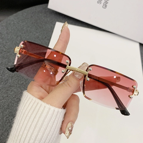 Gafas De Sol Rectangulares Sin Montura Moda Marco De Metal UV400 Lentes Degradados Retro Chic Para Mujeres Fiesta