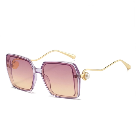 Occhiali Da Sole Quadrati Vintage Da Donna Montatura Grande UV400 Sfumati Moda PC Metallo Asta Ondulata Decorazione Perla Artificial