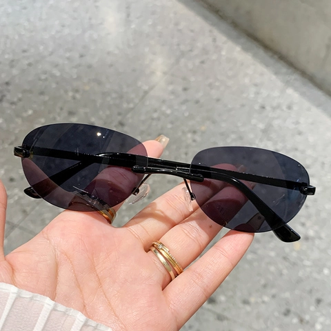 Rimless Oval Sunglasses Metal Frame UV400 PC Lenses Small Frame Fashion Eyewear For Women Retro Style