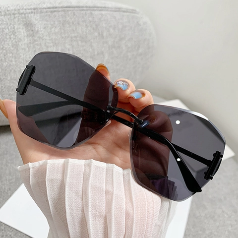 Rimless Sunglasses Oversized Polygon Gradient PC Lens UV400 Metal Frame Cut Edge Hollow Out Fashion Eyewear For Women