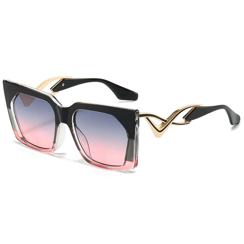 Lunettes De Soleil Carrées Surdimensionnées Pour Femmes Mode Verre Dégradé Protection UV400 Vintage Monture PC Métal Branches Dorées