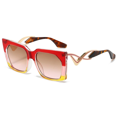 Lunettes De Soleil Carrées Surdimensionnées Pour Femmes Mode Verre Dégradé Protection UV400 Vintage Monture PC Métal Branches Dorées