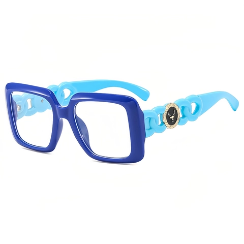 Oversized Square Blue Light Blocking Glasses Metal PC Frame Hollow Chain Temple Fashion Chic Decorative Eyewear For Women Men