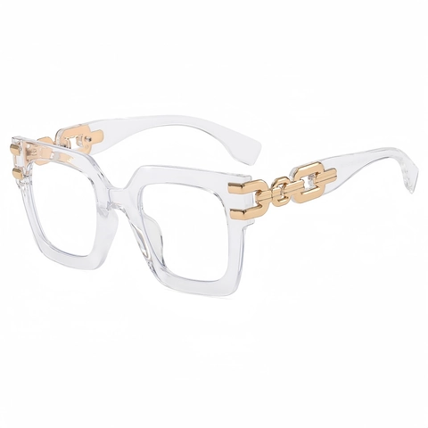 Übergroße Quadratische Sonnenbrille Mit Metallkettenbügeln UV400 Schutz PC Rahmen Trendige Mode Brillen Für Damen