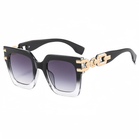 Oversize Eckige Sonnenbrille Mit PC Rahmen Und Metallkettenbügel Mode UV400 Schutz Brillen Für Damen