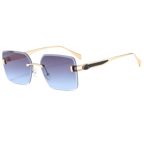 Retro Rimless Oversized Square Sunglasses Metal Frame Gradient Lens UV400 Protection Fashion Eyewear For Men Women