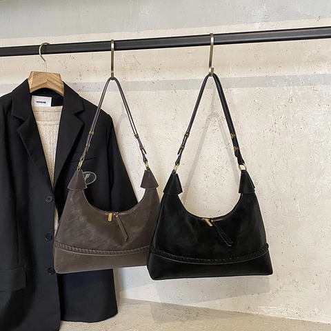 Vintage Hobo Τσάντα Μεγάλη Χωρητικότητα Υφή Σουέτ PU Δέρμα Τσάντα Ώμου Με Χειροποίητη Πλεκτή Λεπτομέρεια Τσάντα Μισοφέγγαρο Γυναικεία