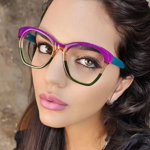 Cat Eye Eyeglasses Frames TR90 PC Anti Blue Light Color Block Retro Fashion Optical Glasses For Women Unisex