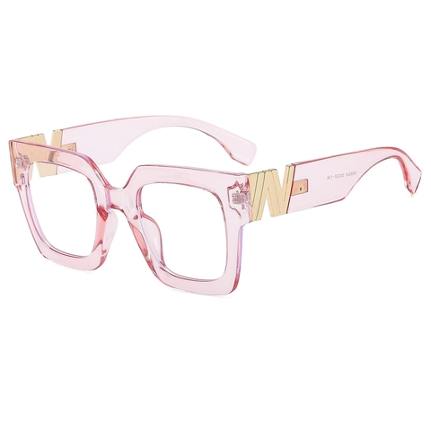 Retro Square Blue Light Blocking Glasses PC Frame Metal Letter Decoration Fashion Clear Lens Eyewear For Women