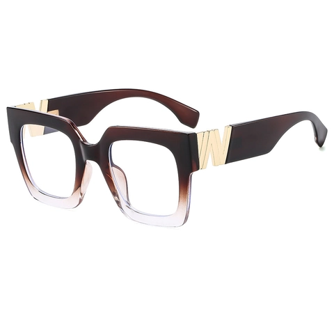 Retro Square Blue Light Blocking Glasses PC Frame Metal Letter Decoration Fashion Clear Lens Eyewear For Women