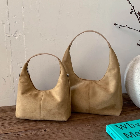 Minimalist Suede Hobo Crossbody Bag For Women Retro Dumpling Shape Shoulder Bag With Adjustable Strap Large Small Daily Handbag