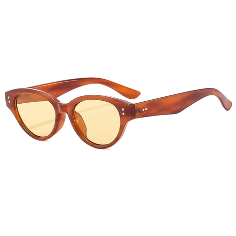 Occhiali Da Sole Retro Cat Eye Donna Uomo Piccola Montatura Ovale PC Protezione UV400 Occhiali Di Moda Vintage Rivetti