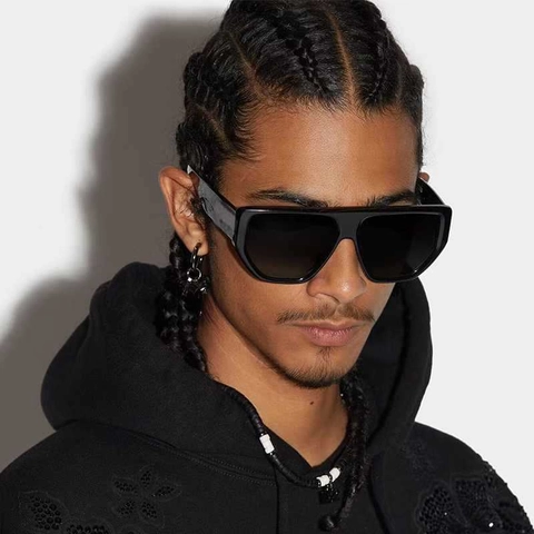 Oversized Square Sunglasses Flat Top Retro Polygon PC Frame AC Lens UV400 Protection Trendy Eyewear