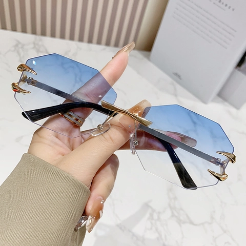 Rimless Octagon Sunglasses Metal Devil Claw Decoration Gradient Lens UV Protection Retro Polygon Eyewear For Women Men