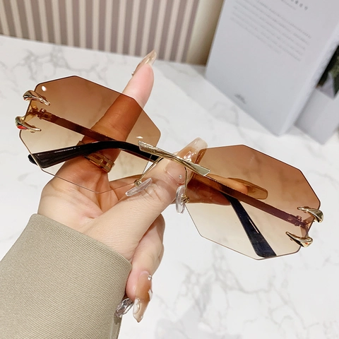 Rimless Octagon Sunglasses Metal Devil Claw Decoration Gradient Lens UV Protection Retro Polygon Eyewear For Women Men