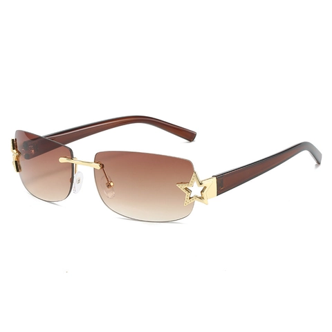 Rimless Square Sunglasses PC Lenses Metal Star Accents UV400 Protection Y2K Fashion Streetwear Eyewear Women Men