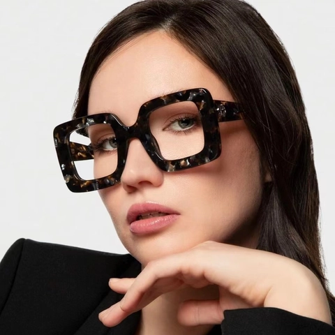 Oversized Square Frame Glasses TR90 Anti-Blue Light Trendy Fashion Clear Lens Eyewear For Women Men Retro Chic