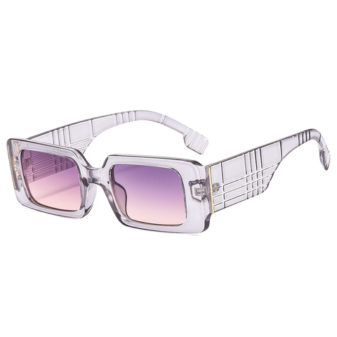 Lunettes De Soleil Rectangulaires Vintage Monture Polycarbonate Protection UV400 Branches Texture Quadrillée Pour Femmes Hommes