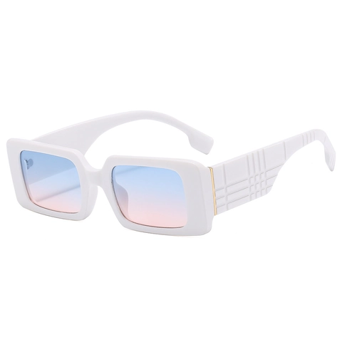 Lunettes De Soleil Rectangulaires Vintage Monture Polycarbonate Protection UV400 Branches Texture Quadrillée Pour Femmes Hommes