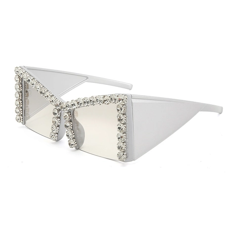 Occhiali Da Sole Cat Eye Oversize Con Strass Montatura In PC Geometrica Irregolare Protezione UV400 Per Donna