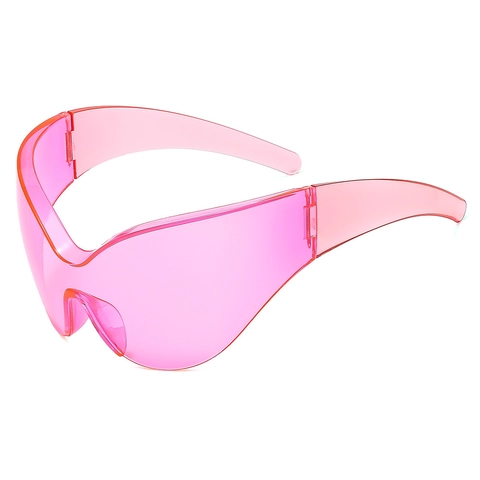 Occhiali Da Sole Occhio Di Gatto Monoblocco Senza Montura UV400 Scudo Sovradimensionato PC Moda Cyberpunk Futuro