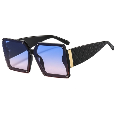 Lunettes De Soleil Carrées Surdimensionnées Mode Pour Femmes Monture PC Protection UV400 Branches Matelassées Décor Rivet Rétro