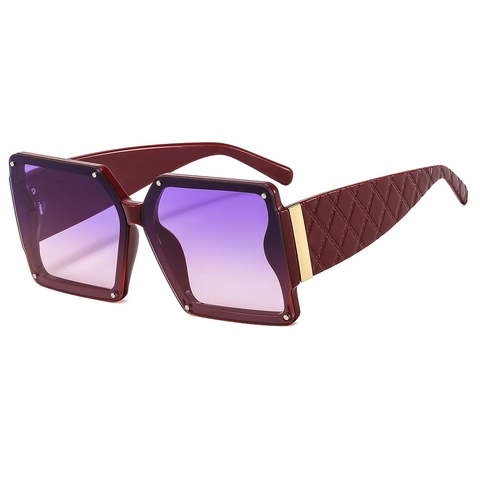 Lunettes De Soleil Carrées Surdimensionnées Mode Pour Femmes Monture PC Protection UV400 Branches Matelassées Décor Rivet Rétro