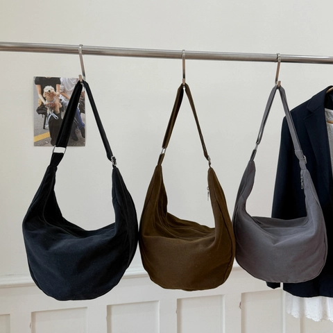 Large Capacity Hobo Bag PU Canvas Crescent Underarm Shoulder Bag Adjustable Wide Strap Casual Minimalist Women