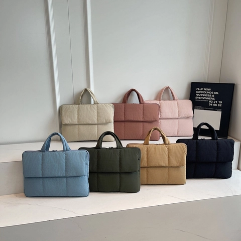 Quilted Puffer Laptop Handbag Nylon Water Resistant Minimalist Commute Shoulder Bag For Women