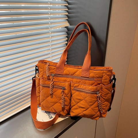 Damen Koreanischer Stil Gesteppte Nylon Tote Bag Große Kapazität Multi Taschen Umhängetasche Lässige Crossbody Reisetasche