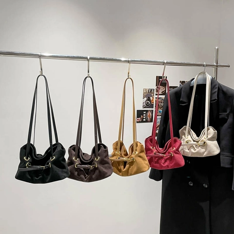 Suede Schultertasche Damen Vintage Große Kapazität Hobo Handtasche Minimalistische Wildlederimitat Shopper Tasche Mode