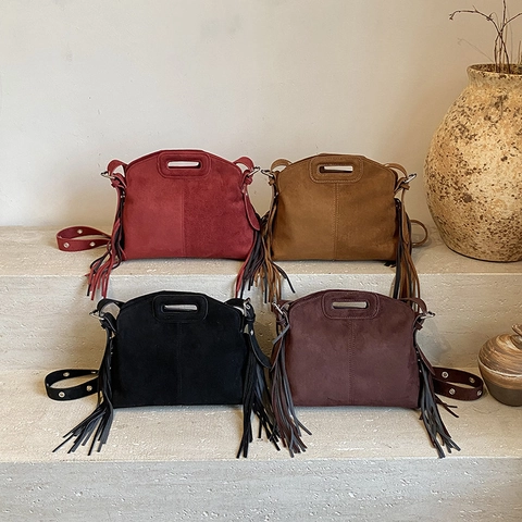Bolso De Hombro Con Flecos De Gamuza Para Mujer Bolso Cruzado Retro Con Decoración De Borlas Correa Ajustable Casual