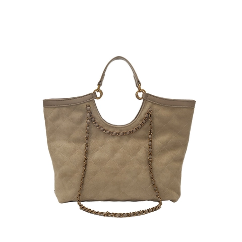 Große Kapazität Gesteppte Tragetasche Für Damen Vintage Wildleder-Optik Polyester Schultertasche Mit Kette Eleganter Handtasche