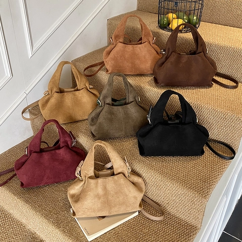 Bolso De Mano Para Mujer En PU Esmerilado Diseño De Nube Fruncida Bolso Bandolera Retro Color Sólido Con Correa