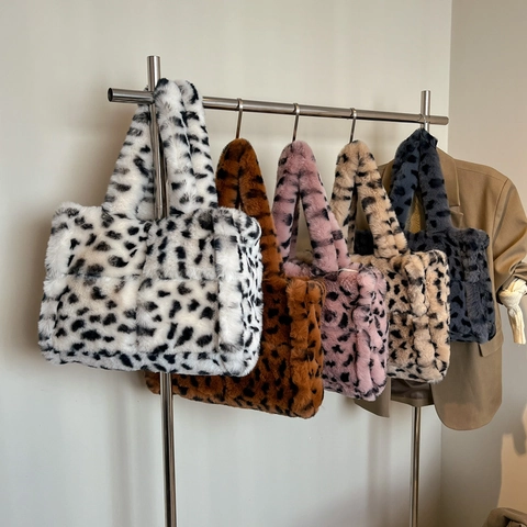 Borsa Tote Leopardata In Pelliccia Sintetica Da Donna Grande Capacità Borsa A Spalla In Peluche Inverno