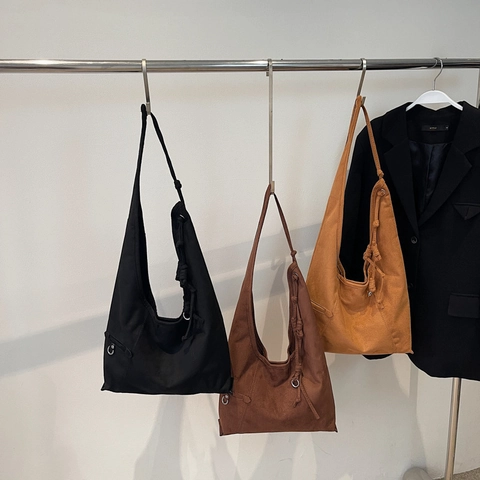 Große Kapazität Wildleder Optik Tote Schultertasche Vintage Minimalistische Hobo Handtasche Mit Knotengurt Damen Commuter