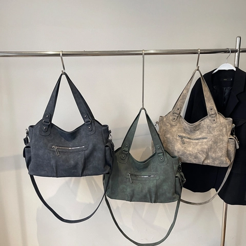 Bolso Tote Vintage de Cuero PU Mate para Mujer Gran Capacidad Bolso de Bandoulière Con Múltiples Bolsillos Retro Viaje Diario Bolso de Hombro