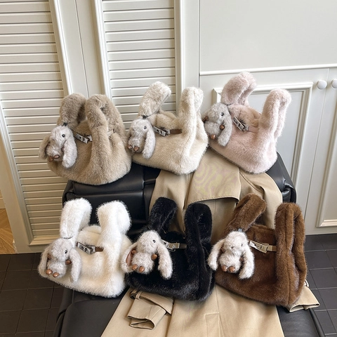 Koreanischer Stil Plüsch Handtasche Luxus Lässig Große Kapazität Umhängetasche Modische PU Leder Tragetasche Für Damen