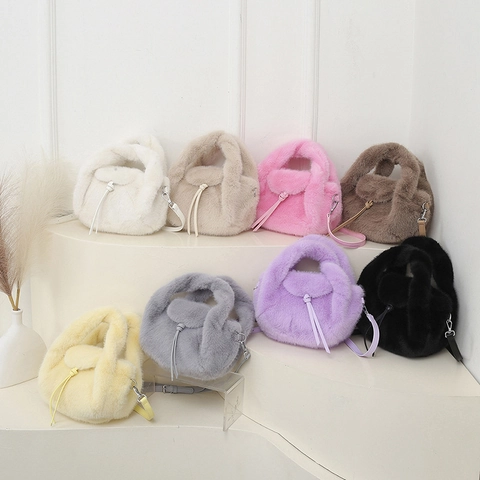 Faux Fur Plush Handbag Crossbody Shoulder Bag Soft Fuzzy Top Handle Small Autumn Winter For Women