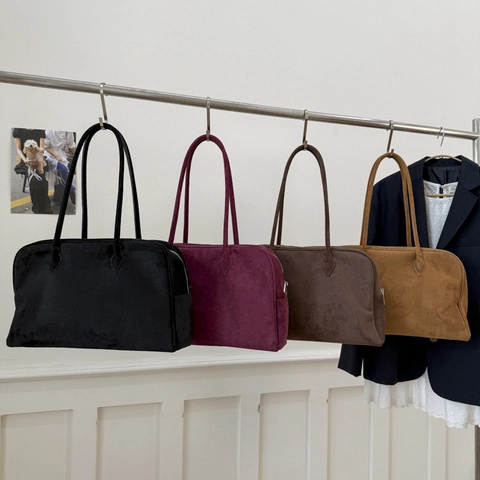 Women Fashion Solid Color Large Capacity PU Leather Shoulder Bag Casual Versatile Commute Handheld Boston Bag Underarm Bag