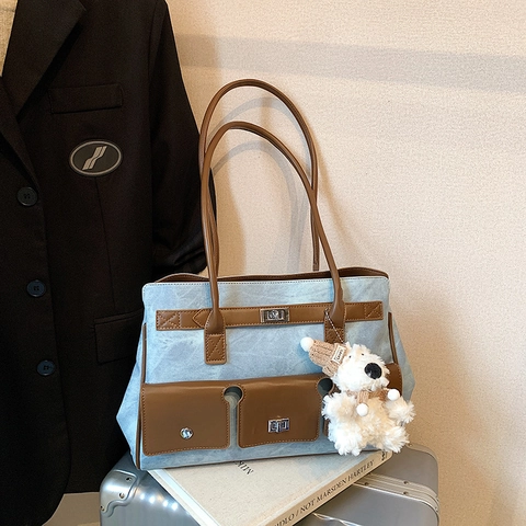 Sac à Main Fourre-tout Vintage en Cuir PU pour Femmes Grande Capacité avec Poches Multiples Serrure Tournante Chic