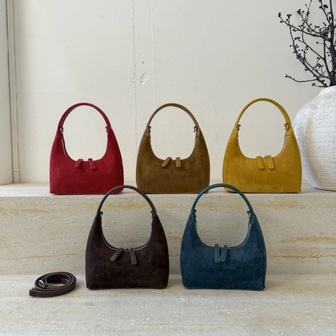 Vintage Hobo Bag Women Suede Texture PU Leather Crescent Shoulder Crossbody Handbag Dual Zipper Casual Commuting