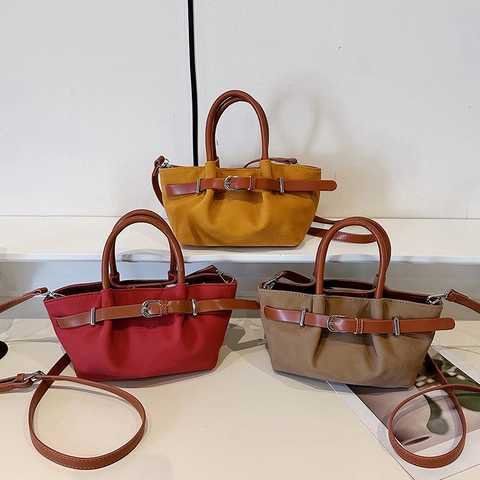 Borsa A Mano Pieghettata E Piccola Pochette In Pelle Scamosciata Smerigliata Borsa A Tracolla A Contrasto Stile Vintage Per Donna